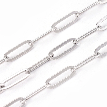 304 Stainless Steel Paperclip Chains, Drawn Elongated Cable Chains, Soldered, Stainless Steel Color, Link: 11~12x4x0.5~0.87mm