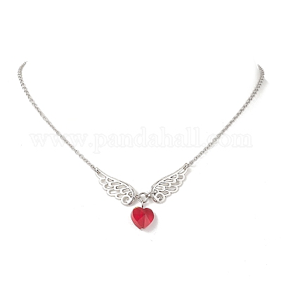 Кулон в виде красного сердца с крыльями ангела из сплава NJEW-TA00218-1