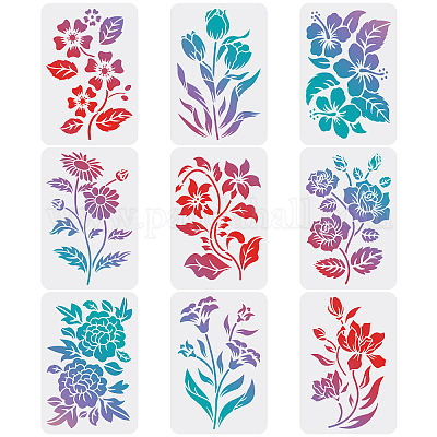 Wholesale FINGERINSPIRE 9pcs Flower Stencils for Painting 29.7