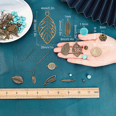 Wholesale SUNNYCLUE 1 Box DIY 10 Pairs Leaf Charms Hollow Leaf Charm  Earrings Making Kit Tree of Life Charms for Jewelry Making Antique Bronze  Leaf Charms Turquoise Beads Earring Hooks Starter Adult
