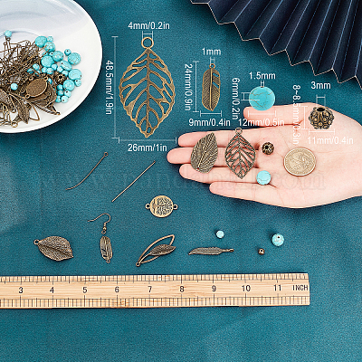 Wholesale SUNNYCLUE 1 Box DIY 10 Pairs Leaf Charms Hollow Leaf Charm Earrings  Making Kit Tree of Life Charms for Jewelry Making Antique Bronze Leaf  Charms Turquoise Beads Earring Hooks Starter Adult