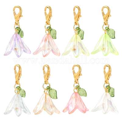 8 шт. 8-х цветные акриловые подвесные украшения-цветы HJEW-FS00034-02-1