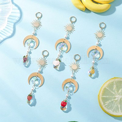 Стеклянные каплевидные и эмалевые подвесные ловцы солнца с фруктами HJEW-JM04490-1