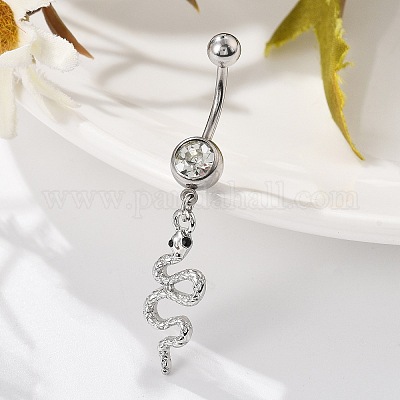 Сплав горный хрусталь змея изогнутая штанга кольца для живота AJEW-R007-03P-05-1