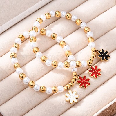 201 браслет из нержавеющей стали с круглыми бусинами BJEW-C090-03G-F-1