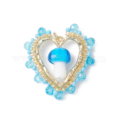 Лэмпворк в виде гриба ручной работы с круглыми стеклянными бусинами класса А и подвесками из сплава с открытыми задними панелями и подвесками из гальванизированного стекла PALLOY-MZ00689-03-1