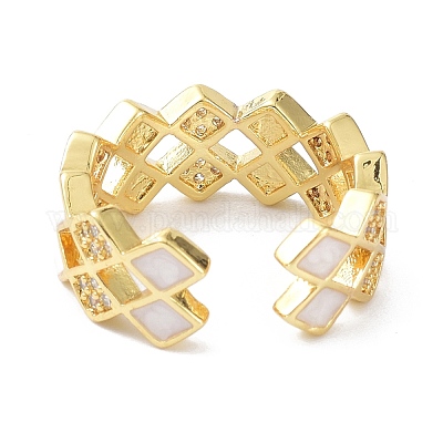 Двухрядные ромб настоящие позолоченные кольца-манжеты 18k для девочек и женщин ZIRC-C021-09G-1