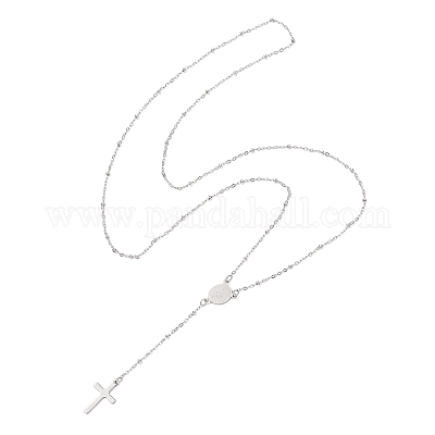 Четки с подвеской в виде креста из нержавеющей стали 304 NJEW-JN05417-1