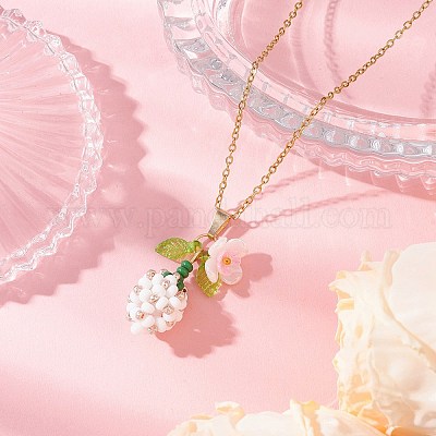 Подвеска в виде цветка из стеклянных бусин и искусственного жемчуга из нержавеющей стали 304 NJEW-MZ00115-04-1