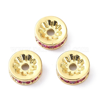 Латунные бусины из кубического циркония цвета фуксии ZIRC-C022-08G-1