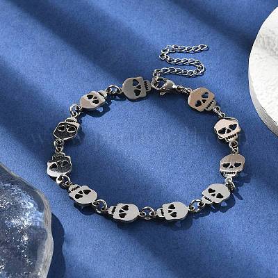 Браслеты из нержавеющей стали 304 с черепами для мужчин и женщин BJEW-D042-25P-1