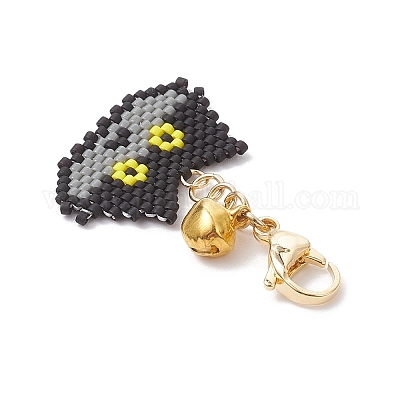 Подвески ручной работы из стеклянных бусин в форме головы кошки HJEW-MZ00366-01-1