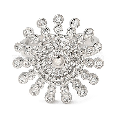 Вращающееся открытое кольцо с цветком кубического циркония RJEW-Q776-05P-1