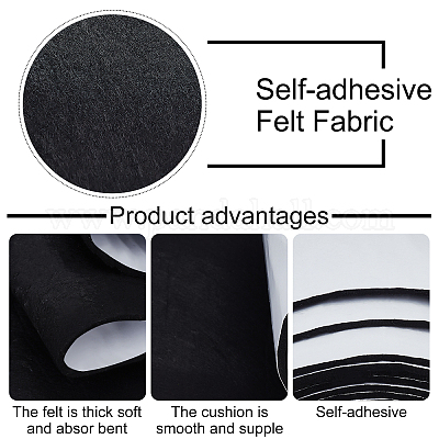 Self-adhesive Felt Fabric, DIY Crafts, Black, 14x0.3cm, about 6m/roll
