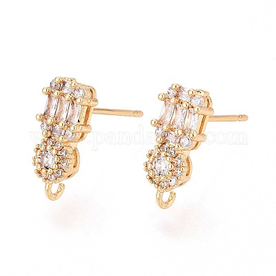 Латунные микро-паве прозрачные серьги-гвоздики из циркония KK-T071-23G-1