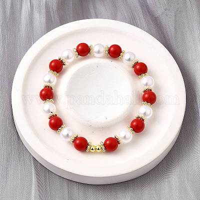Абс имитация жемчуга круглые бусины эластичные браслеты для женщин BJEW-D317-10B-G-1