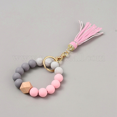 Силиконовый круглый брелок с бусинами на запястье AJEW-SZC0007-06D-1