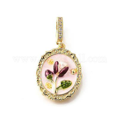 Латунные подвески с микропаве из кубического циркония и эмали KK-R222-13G-03-1