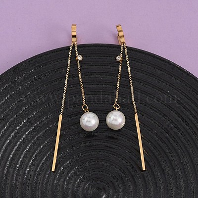 Серьги-кольца с акриловым искусственным жемчугом из нержавеющей стали 304 EJEW-F393-14G-1