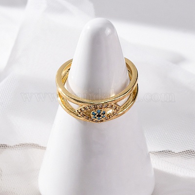 Латунные кольца-манжеты с микропаве и прозрачным цирконием для женщин RJEW-C118-01G-1