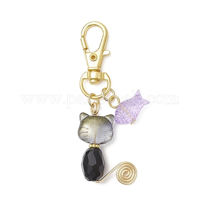 Стеклянные подвесные украшения в виде кошек и рыб HJEW-JM03530-1