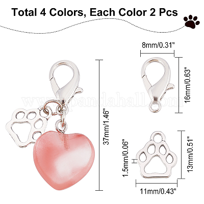 8шт 4 цвета сердце натуральный драгоценный камень кулон украшение HJEW-CA0001-23-1