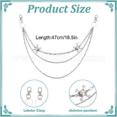 Ремни из нержавеющей стали 304 с однослойной цепью и черепом для джинсовых брюк HJEW-DR00159-1