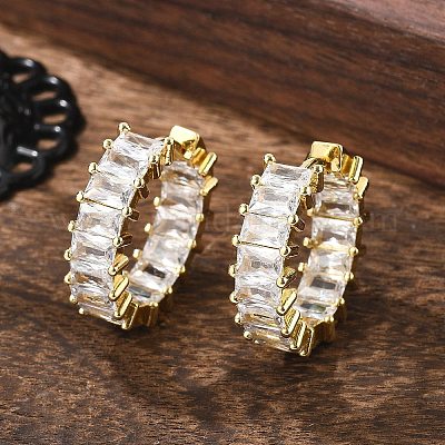 Серьги-кольца из латуни с микро-паве из фианита EJEW-K083-37G-B-1