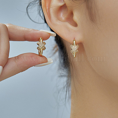 Элегантные латунные серьги-кольца с прозрачным кубическим цирконием в форме буквы Х KK9817-1