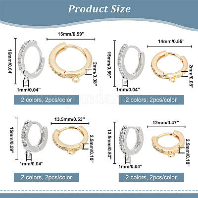 16 шт. 8 стиля латунные микропаве прозрачные кубические цирконии фурнитура для сережек-колец KK-AR0002-65-1