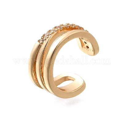 Серьги-каффы из латуни с прозрачным кубическим цирконием EJEW-Q025-04G-1
