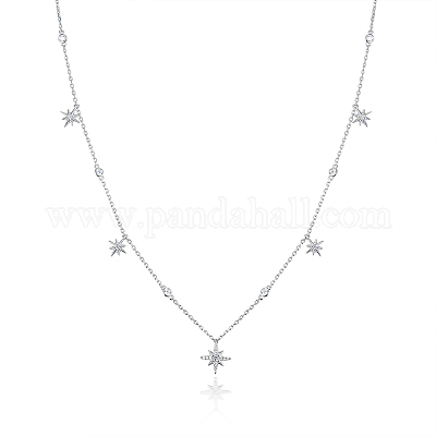Женское ожерелье-звезда с микропаве из стерлингового серебра S925 с прозрачными кубическими цирконами RI1010-2-1