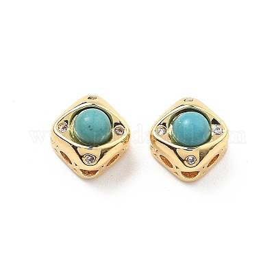 Латунные многорядные звенья с ромбом цвета синтетической бирюзы KK-B129-26A-01G-1