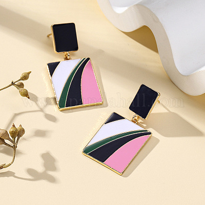 Прямоугольные серьги-гвоздики из сплава с эмалью FS-WG25040-01-1