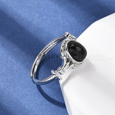Натуральный черный агат кольца палец RJEW-A084-03P-05-1