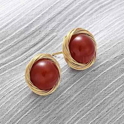 Серьги-гвоздики из натурального сердолика из латуни EJEW-Q043-01G-1