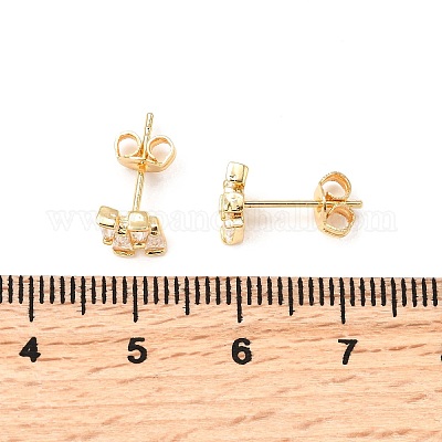 Серьги-гвоздики из латуни с микропаве из прозрачного кубического циркония EJEW-A135-16G-1