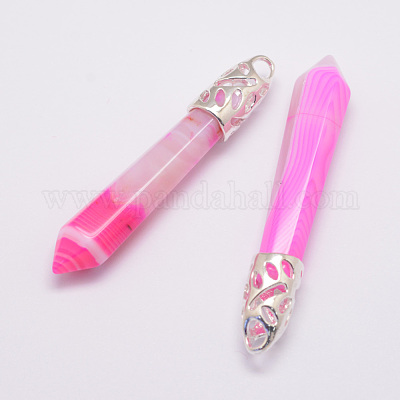 Натуральные полосатые агаты большие заостренные подвески G-D860-C21-P-1