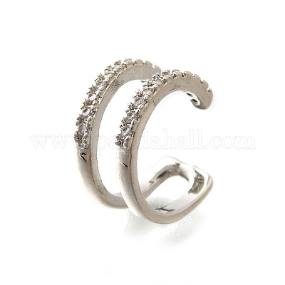 Серьги-каффы из латуни с прозрачным кубическим цирконием EJEW-Q025-03A-P-1