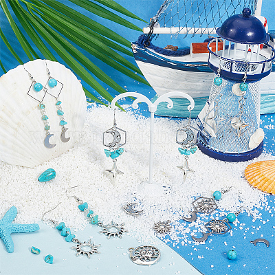 Наборы для самостоятельного изготовления подвесных сережек из искусственной бирюзы и сплава в виде звезды и луны DIY-SC0028-37-1