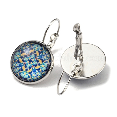 Серьги-рычаги из цветочного стекла с латунными штифтами EJEW-Q798-01M-1