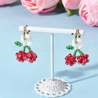 Серьги-кольца вишневого цвета из нержавеющей стали 304 EJEW-TA00772-1