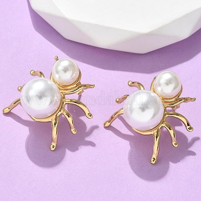 Серьги-гвоздики в форме паука из нержавеющей стали 304 и пластика ABS с имитацией жемчуга EJEW-S253-20G-1