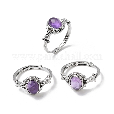 Природные палец кольца аметист RJEW-A084-03P-09-1