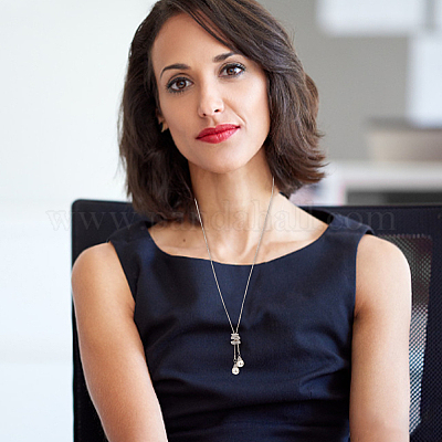 2 шт. 2-цветный пластиковый искусственный жемчуг подвеска лариат ожерелье с хрустальными стразами NJEW-AN0001-18-1