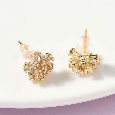 Серьги-гвоздики из латуни с микропаве из кубических цирконий в форме снежинки EJEW-Z152-02G-02-1