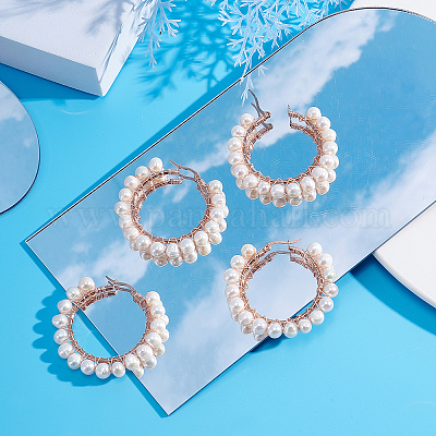 2 пара больших серег-колец с натуральным жемчугом EJEW-UN0002-09-1