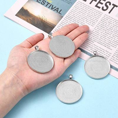 Тибетский стиль плоские круглые литые сеттинги кабошон большой кулон X-TIBEP-Q049-09AS-RS-1