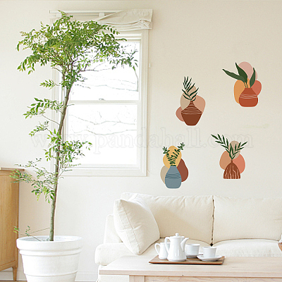 Superdant boho fleur stickers muraux 4 pièces plante vase mur art