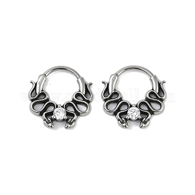 Серьги-кольца в форме змеи из хирургической нержавеющей стали 316 с прозрачным кубическим цирконием EJEW-G416-39AS-1